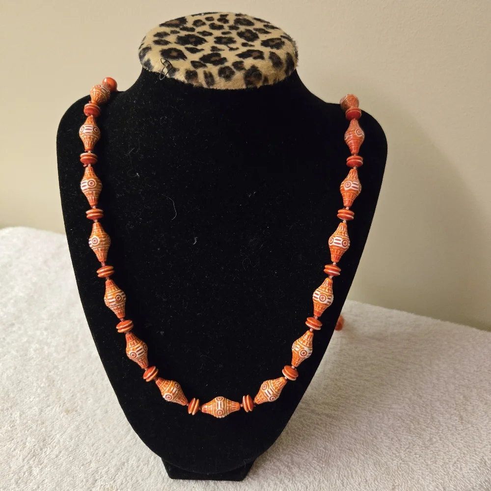 Vintage orange & white beaded necklace